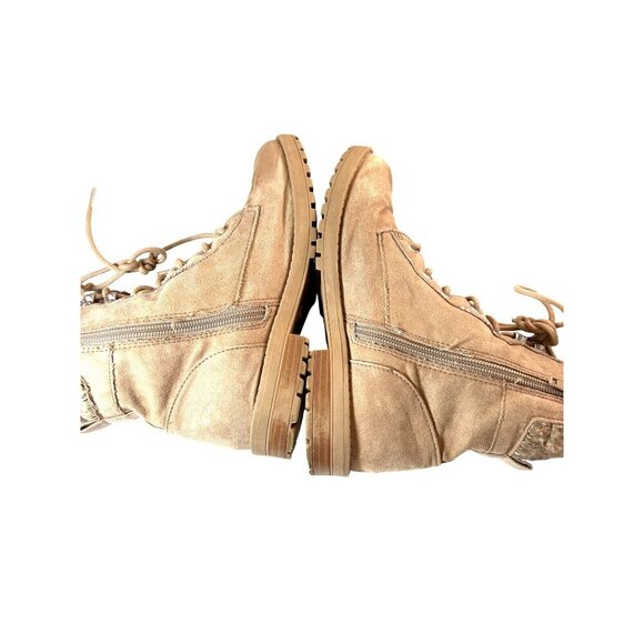 Sugor Girls Combat Boots Tie/Zip Tan Suede Look Size 3 - Picture 4 of 9